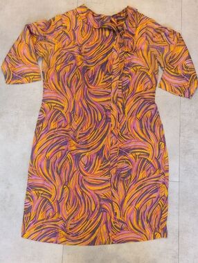 Beeline Brand Vintage 60's Swirl Print Midi Dress in Pink, Yellow, Purple